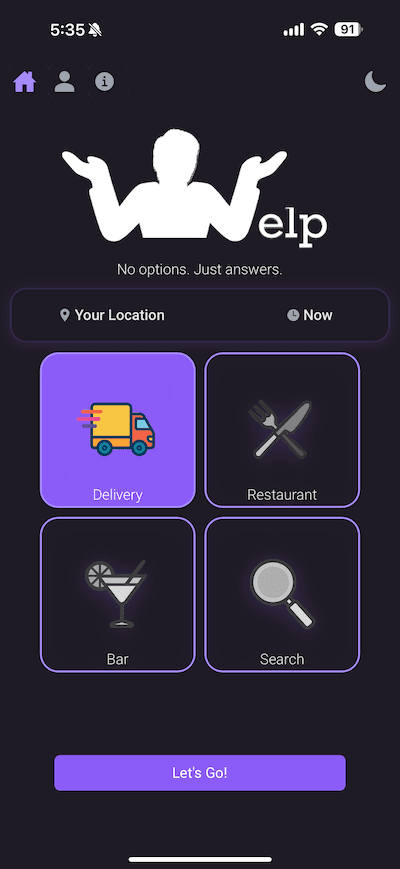Welp home screen